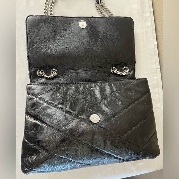 Tory Burch Kira Black Glazed Leather Shoulder Bag Quilted Chain Strap - Picture 11 of 17